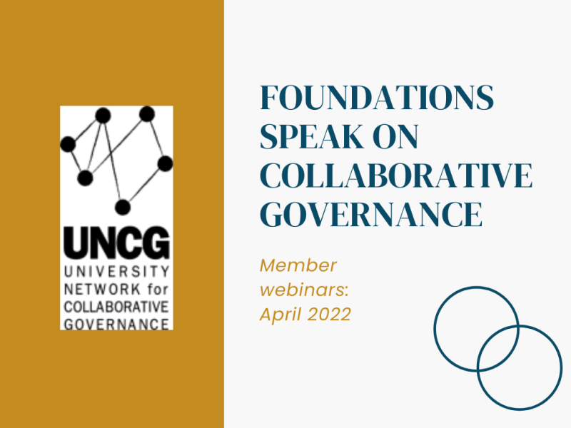 Announcement of title of webinar with logo with circles connected by lines on the left side and intersecting circles at the bottom right